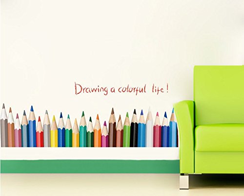 Ecloud Shop Beautiful living room colored pencil drawing baseboard sticker bedroom backdrop stickers