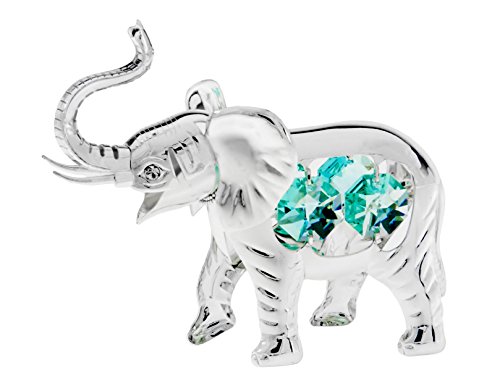 African Elephant Silver Plated Tabletop Metal Figurine with Sparkling Clear Spectra Crystals by Swarovski
