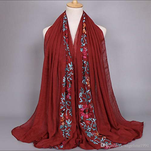 LuluVin Women's Scarf Cotton Embroidered Lightweight Shawl Wrap (Red)