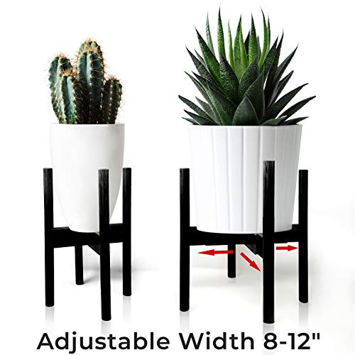 Mid Century Adjustable Plant Stand – Elegant 100% Real Bamboo – Durable and Sustainable – Fits All Widths 8 to 12 inches – 150lb Capacity (Midnight Bamboo)