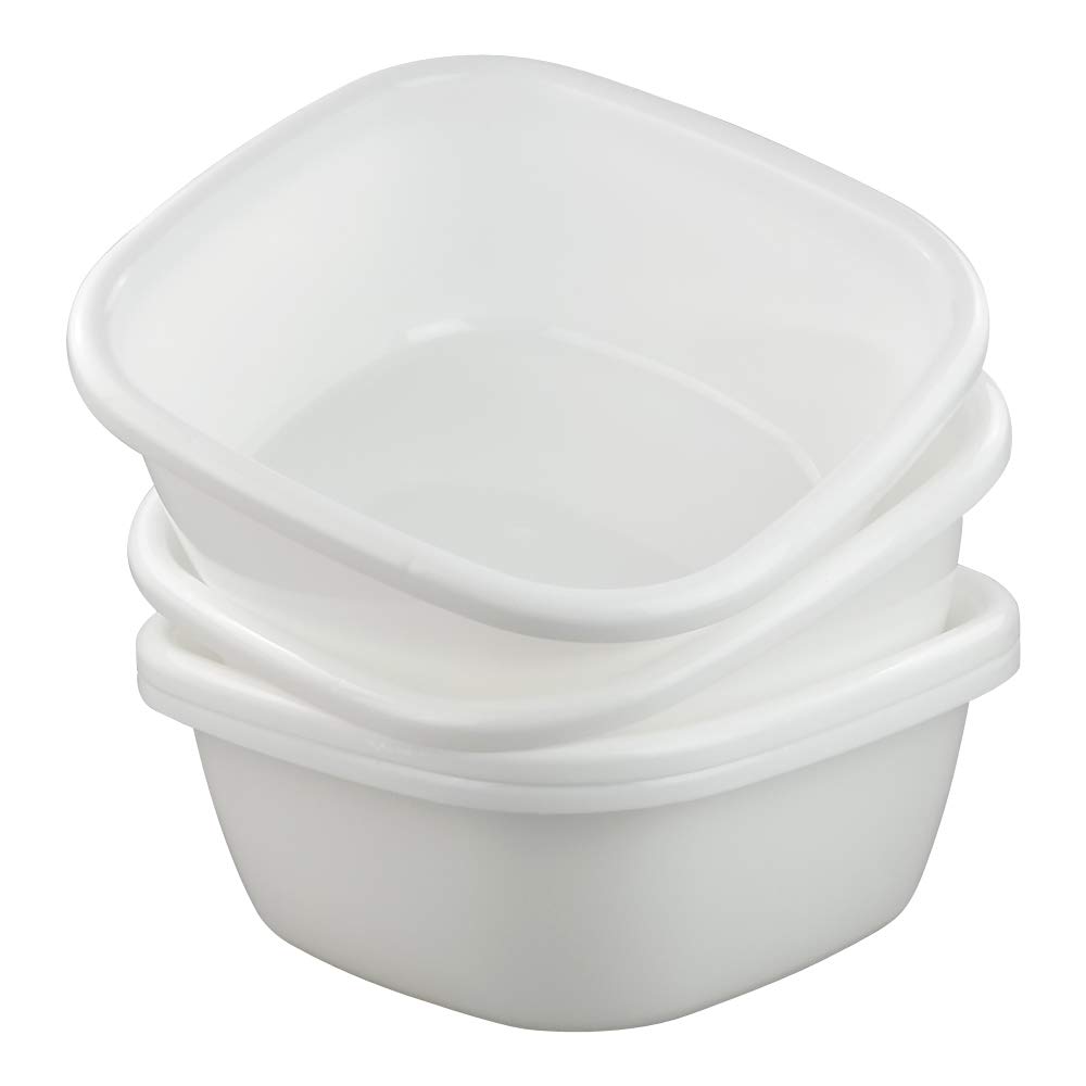 Yarebest 4-Pack White Square Plastic Washing up Bowls, Washing up Kitchen Sink Bowl Basin