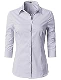 Doublju Womens Slim Fit 3/4 Sleeve Slim Fit Formal Work Wear Simple Shirt Lilac Medium