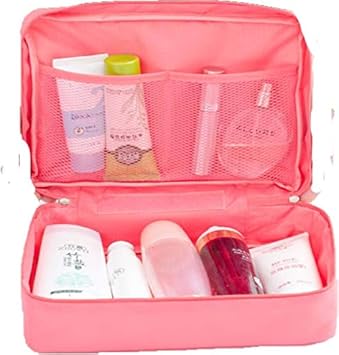 Sellus Waterproof Makeup Bags Nylon Travel Hanging Cosmetic Bag Women Men Organizer Travel Toiletry Wash Bag (Pink)