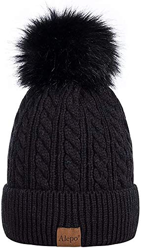 Buy Magic Women S Faux Fur Pom Pom Crochet Knitted Wool Skull Beanie Hat Cap Black At Amazon In