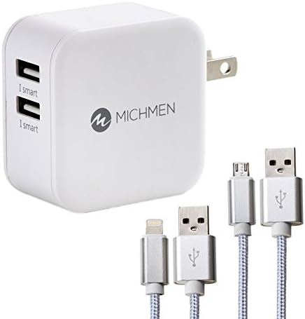 MICHMEN Dual Port USB Wall Charger with 6FT Cable 5V/4.8A – Smart Technology Cord USB Portable Phone Charger For iPhone iPad, Samsung – Fast Travel Wall Charger With Lighting Cable &amp; Micro USB Cable