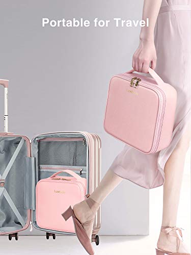 Luxtude Travel Makeup Bag Makeup Case Cosmetic bag, 2-Layer 10.4” Large PU Leather Make up bag, Portable Professional Makeup Train Case Cosmetic Artist Storage Organizer with Dividers for Women (Pink) 4 Luxtude Travel Makeup Bag Makeup Case Cosmetic bag, 2-Layer 10.4” Large PU Leather Make up bag, Portable Professional Makeup Train Case Cosmetic Artist Storage Organizer with Dividers for Women (Pink)