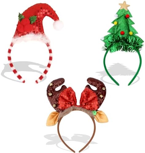 Juego De 8 Diademas Navideñas – 4 Diademas Y 4 Gafas De Navidad Con Motivos De Árbol, Reno Y Cuernos 3D