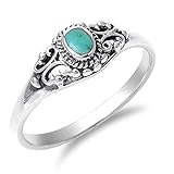 Sterling Silver Women's Simulated Turquoise Filigree Ring (Sizes 4-10)