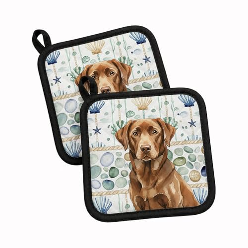Caroline's Treasures Chocolate Labrador Retriever Coastal Sea Glass Pair of Pot…