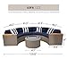 SOLAURA 5-Piece Patio Sectional Furniture Set Half-Moon Patio Set Grey Wicker Curved Outdoor Sofa with Grey Cushions & Round Glass Coffee Table (Pillow Included)