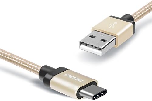 USB Type C to 2.0 USB Male Cable, VIEKOO 6.6Ft(2M) Nylon Braided Cable with Reversible Connector USB Charger for New Macbook 12 inch, ChromeBook Pixel,Lumia 950,Nokia N1 Tablet and Other Devices, Gold