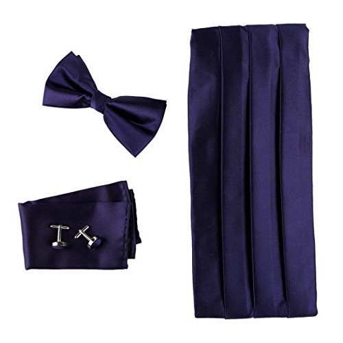Dark slate bue silk pre-tied bow tie hanky cufflinks an…