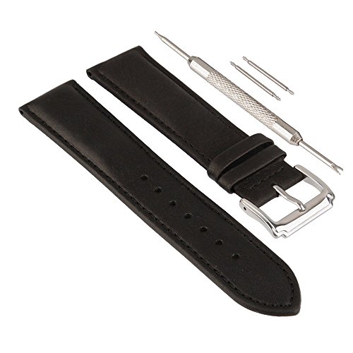 Beauty7 Matte Black 22mm Genuine Leather Calfskin Strap Watch Band Kit Replacement Stainless Steel Buckle Beauty7 Matte Black 22mm Genuine Leather Calfskin Strap Watch Band Kit Replacement Stainless Steel Buckle