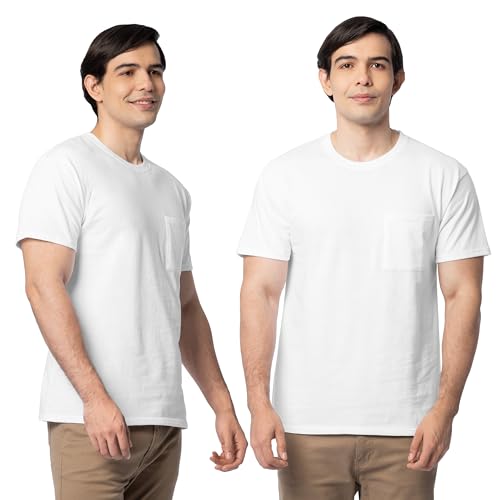 Fruit of the Loom Men's Eversoft Cotton T-Shirts (S-4XL), Pocket-2 Pack-White,…