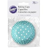 Wilton 415-0156 BAKECUPS Blue 75CT, Teal With White Dots