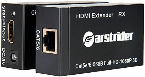 Farstrider HDMI Extender over Single Cat 5e/6 Cable Up to 195 ft (60m), Support 1080P 3D EDID HDMI 1.4a HDCP Transmitter and Receiver Kit - Black