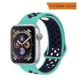 YC YANCH Greatou for Apple Watch Band 38mm,Soft Silicone Sport Band Replacement Wrist Strap for iWatch Apple Watch Series 3, Series 2, Series 1,Nike+,Sport,Edition,S/M,Turquoisemid/Midnightblue