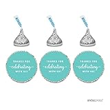 Andaz Press Chocolate Drop Labels Trio, Fits Hershey's Kisses Party Favors, Thanks for Celebrating with Us, Diamond Blue, 216-Pack, Robin's Egg Blue Decorations