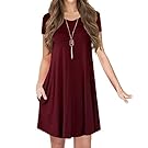 Jouica Women's Summer Swing Pocket T-Shirt Dresses (Wine Red XL)