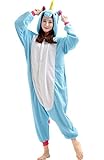 DAYAN New Pajamas Anime Costume Adult Animal Onesie Unicorn Cosplay Blue and White Size S