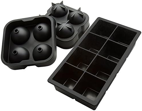 Cymas Ice Cube Molds, Silicone Ice Ball &amp; Ice Cube Trays, Set of 3 Molds with 1 Cube Tray &amp; 2 Sphere Molds, Silicone Funnel for Cocktail, Popsicle, Whiskey, Juice
