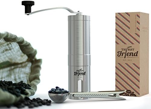Thirst Friend Premium Conical Burr Coffee Grinder With New Stainless Steel Coffee Scoop Clip. Best To Brew Great Coffee At Home. Aeropress, French Press, Italian Coffee Maker &amp; Pour Over Compatible ...`