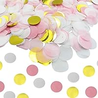 JPACO Circle Confetti - (10,000 Pieces - Pink, White, Gold) 100 Grams, Cute Girly Confetti for Weddings, Bridal Shower, Birthdays, Princess Party, Decorations