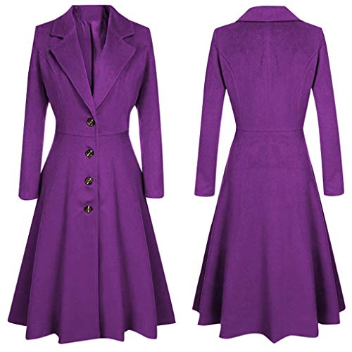 Cuekondy Women's Elegant Purple Coat Lapel Single Breasted Long Jacket Outwear Trench Coat Cardigan For Party