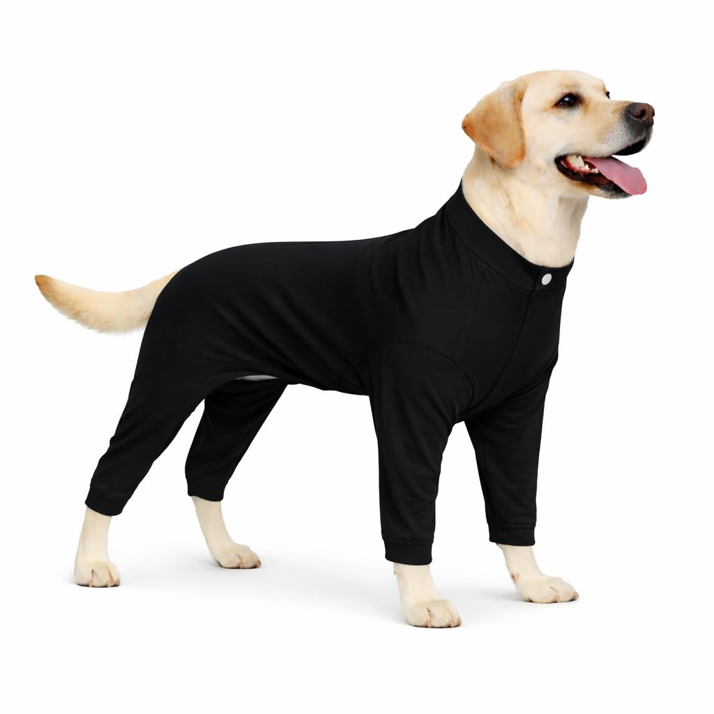 Lovelonglong Four Feet Lightweight Pajamas, Pure Cotton Jumpsuits, Onesies T-Shirt Stylish PJs Puppy Costume for Large Medium Small Dogs Black 4XL