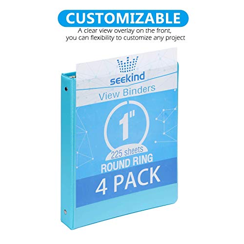 1 Inch 3 Ring Binders,SEEKIND Round View Binders with Pockets,Customizable for Home,School and Office Supplies-4 Pack