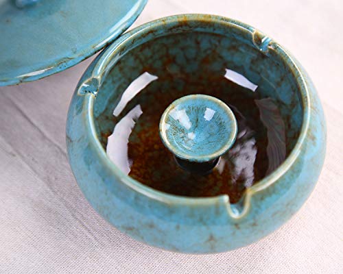 VanEnjoy Transmutation Glaze Ceramic Ashtray with Lids, Windproof, Cigarette Ashtray Ash Holder for Home Office Decoration - Thumbnail 2