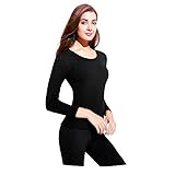 JZCreater Women Thermal Underwear Set Tight, Base Layer Top & Bottom Long John Set Black