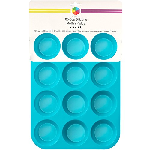 Silicone Muffin and Cupcake Pans - Set of 2 | Cake Molds | Large (12) and Mini (24) | Easy to Clean Non Stick Bakeware | BPA Free and Dishwasher Safe by Lucentee