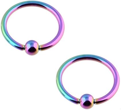 2pcs 14G 1/2" Stainless Steel Rainbow Plated Ball Closure Ring BCR CBR Captive Bead Ring