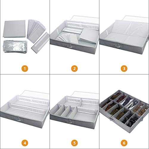 Large Size Multiple Function Under Bed Storage Bins, Adjustable Dividers & Collapsible Design