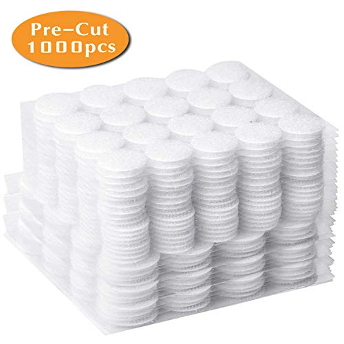 TiMi Tree Precut Sticky Back Coins Hook and Loop Fasteners Self Adhesive Dots Tapes, 3/4" Diameter 800pcs (400 Pair) and 1" Diameter 200pcs (100 Pair) Total 1000pcs (500 Pair)