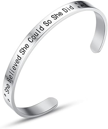 She Believed She Could So She Did' Inspirational Cuff Bracelets, Jewelry Gifts for Women Girls Her Friendship Mother Daughter Sister Mom Grandma Girlfriend Wife Lover Christmas Day Gifts (S-Silver)