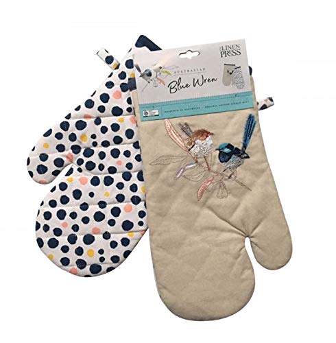 Linen Press LIN0009 Oven Glove, Cotton, Blue Wren