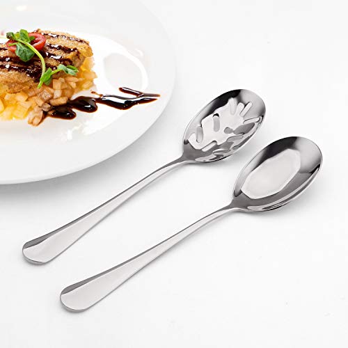 SHARECOOK Serving Spoons x 3, Slotted Serving Spoon x 3, Stainless Steel Party Buffet Catering Dinner Banquet Serving Spoons, 8.6 inches, Mirror Finish, Dishwasher Safe