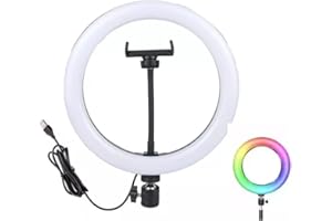 10" RGB Selfie Ring Light, Dimmable Camera LED Light with Button Controller & Phone Mount, for TikTok/YouTube/Live Stream/Mak