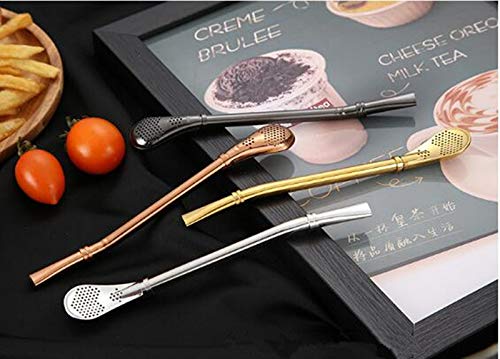 Bombillas Trinkhalme mit Reinigungsbürste für Smoothie, Milchshake und Heißgetränke, Kaffee, Yerba Mate, Strohhalm, Teelöffel, 4 Stück