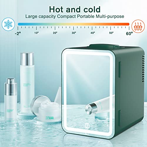 COOSEON Mini Fridge 6 Liters/8 Can, LED Mirror Beauty Fridge With