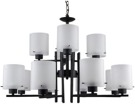Whitfield ESCH28051-8+4BK Dexter 30-Inch Energy Star Twelve-Light Chandelier, Black with Acid Wash Glass