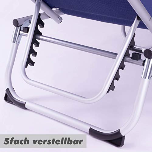 Divero Sonnenliege mit Dach blau 187x57x30 cm Keret klappbar 5fach verstellbar Gartenliege Aluminiumrahmen Dreibeinliege wetterfest robust – Bild 6