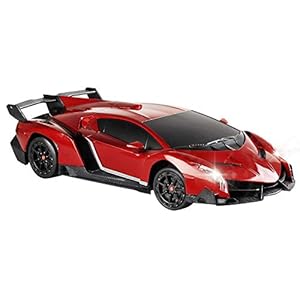 QUN FENG Electric RC Car-Lamborghini Veneno Radio Remote Control Vehicle Sport Racing Hobby Grade Licensed Model Car 1:24 Scale for Kids Adults (Red)