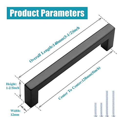 KNOBWELL 12 Pack Black Stainless Steel Pulls, Kitchen Pulls and Handles, Dresser