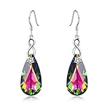 925 Sterling Silver Cubic Zirconia Love Heart French Hook Dangle Earrings with Crystals (Blue#6)