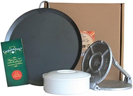 Mexican Tortilla Making Set | Kit Para Tortillas With Corn Flour Tortilla Press, Grande Steel Comal Pan Griddle, Plastic La Tortilla Warmer Server | How To Make Corn Tortillas Booklet With Recipes