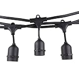 Proxy Lighting 48 Foot Weatherproof Outdoor String Lights - UL Listed - 15 Hanging Sockets - Perfect Patio Lights - Black - Bulbs NOT Included