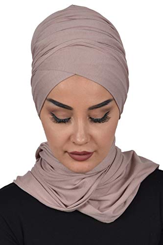 Jersey Shawl for Women Cotton Wrap Instant Modesty Turban Cap Bonnet Mink - Thumbnail 3